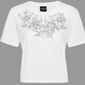 Le Superbe "Tiara" cotton tee featuring crystal embellishment Scoop Size M